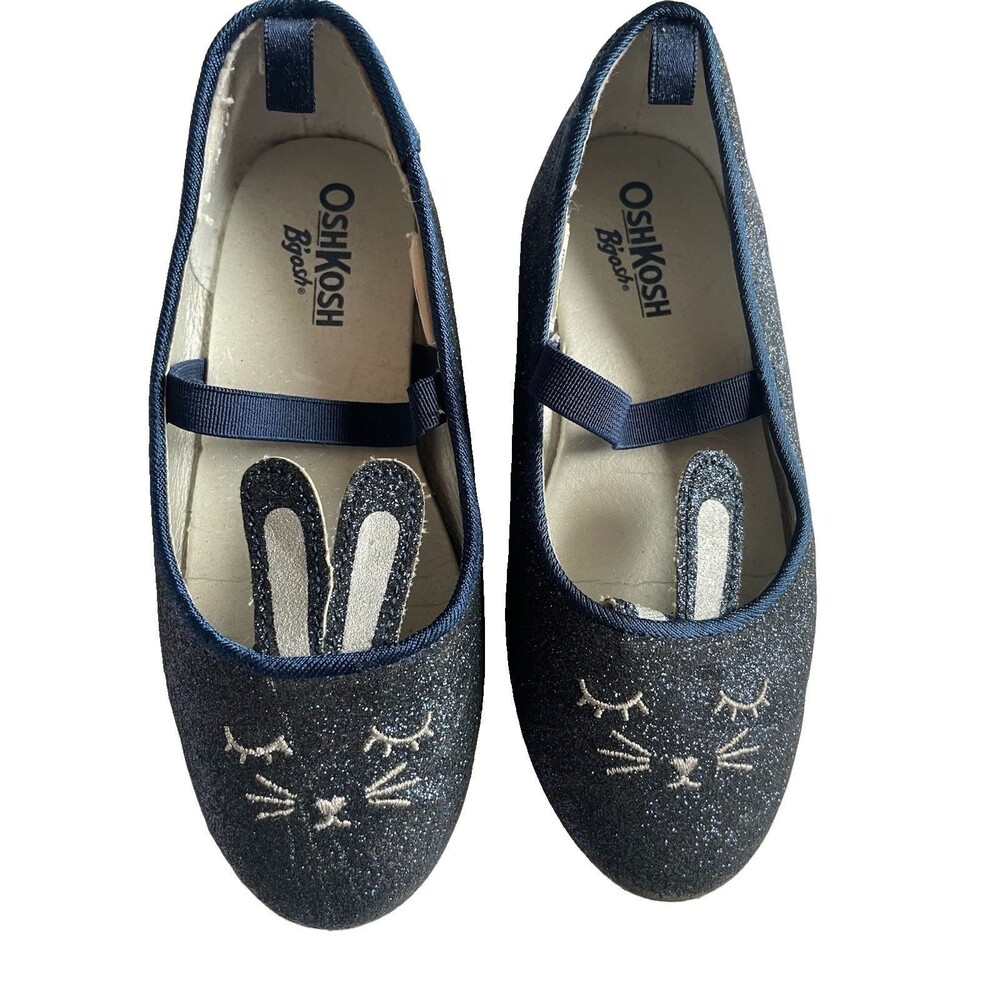 OshKosh B’gosh Girls Navy Blue Sparkle Easter Bunny Ballet Flats Toddler Size 10